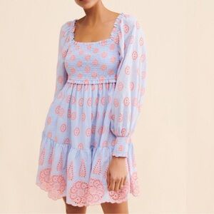 Lilly Pulitzer Blue Square Neck Bishop Sleeve Dress